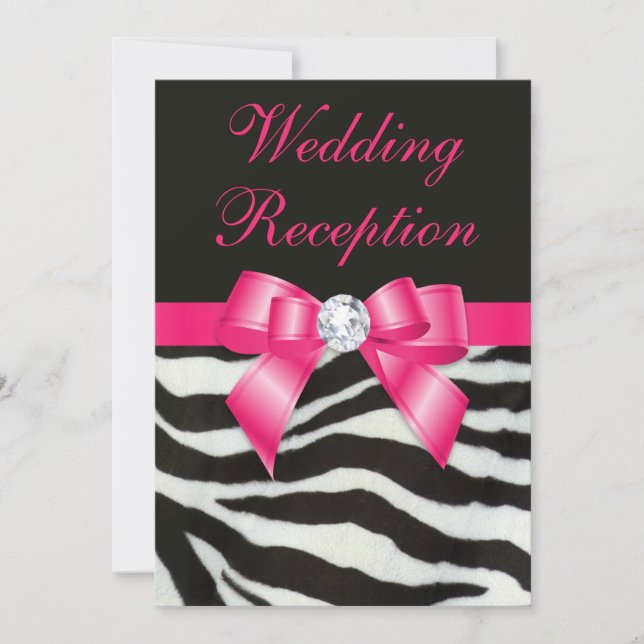 Invitación Moda Boda Recepción Tiras de cebra rosada caliente (Anverso)