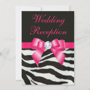 Invitación Moda Boda Recepción Tiras de cebra rosada caliente