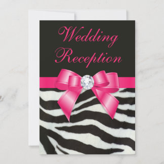 Invitación Moda Boda Recepción Tiras de cebra rosada caliente