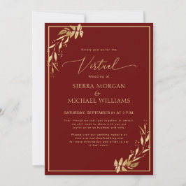 Invitación Moda: Boda virtual de Borgoña y follaje dorado