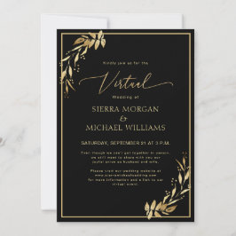 Invitación Moda Boda virtual moderna Foliage dorado negro