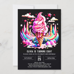 Invitación Moda Bohemia Editable Helado Crema Chica Cumpleaño