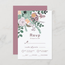 Invitación Moda Bohemiana Verde y Mauve Flores florales respu