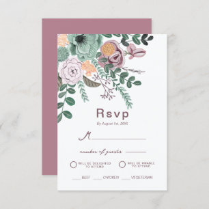 Invitación Moda Bohemiana Verde y Mauve Flores florales respu