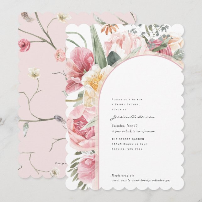 Invitación Moda Boho acuarela jardín florido ducha moderna (Anverso / Reverso)