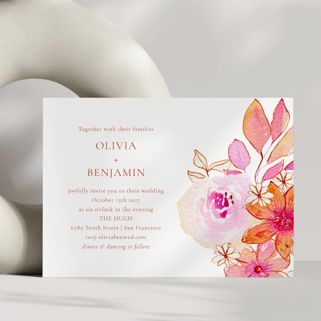 Invitación Moda Boho acuarela Naranja rosa Flores Boda (Subido por el creador)