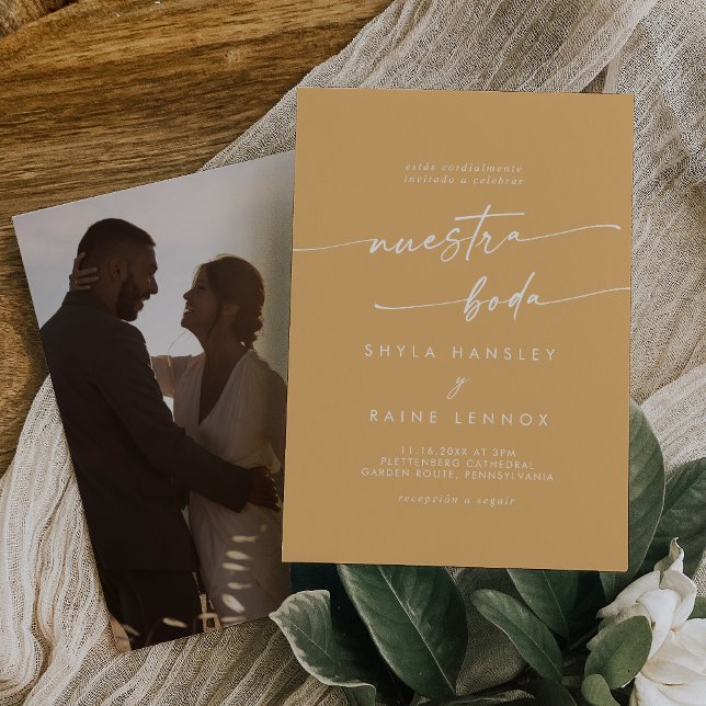 Invitación Moda Boho Amarillo Marigold Foto Boda Español (Subido por el creador)