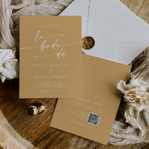 Invitación Moda Boho Amarillo Marigold QR Código Boda español