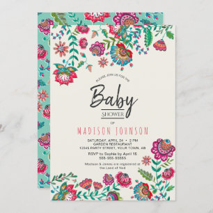 Invitación Moda Boho   Azul   Flores populares   BABY SHOWER