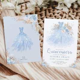 Invitación Moda Boho Blue Silver Quinceañera Princess Dress