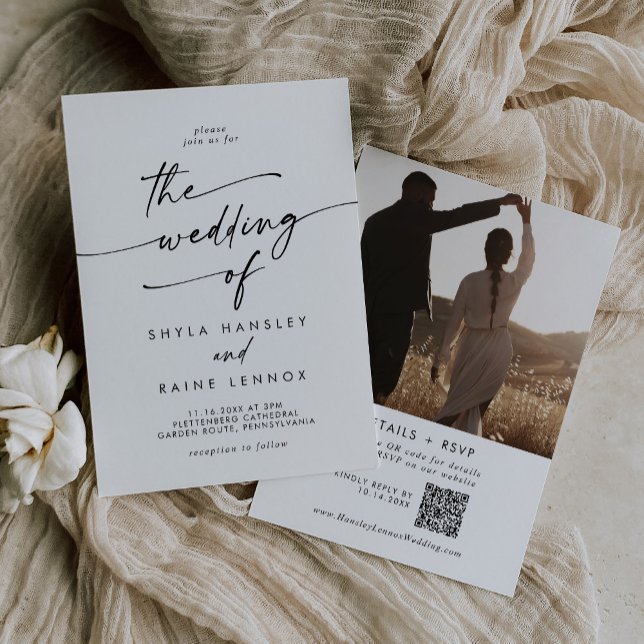 Invitación Moda Boho Boda de código QR foto en blanco y negro (Subido por el creador)