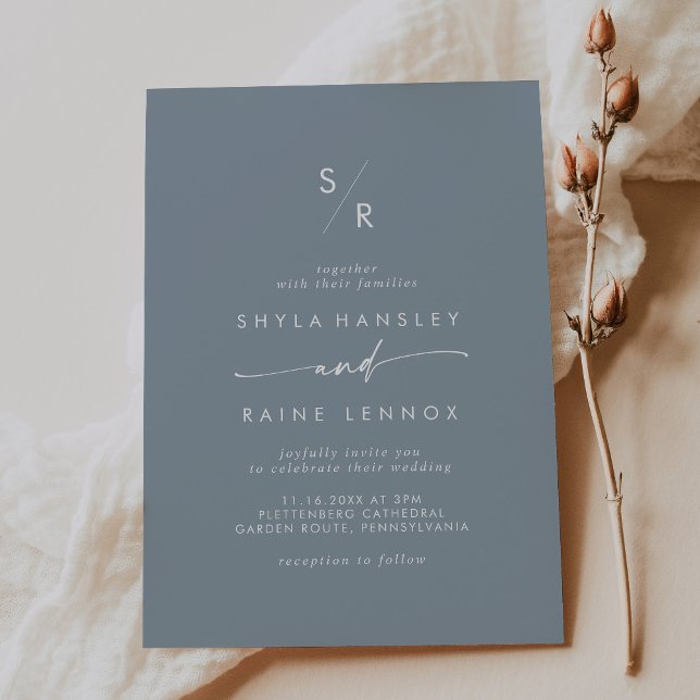 Invitación Moda Boho Boda del Monograma azul turbio (Subido por el creador)
