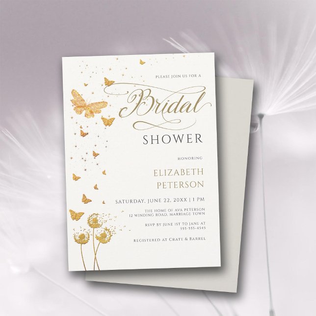 Invitación Moda Boho Bridal Shower (gold butterfly wildflower garden bridal shower invitation modern romantic calligraphy boho rustic)