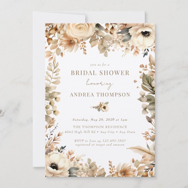 Invitación Moda Boho Bridal Shower (Anverso)