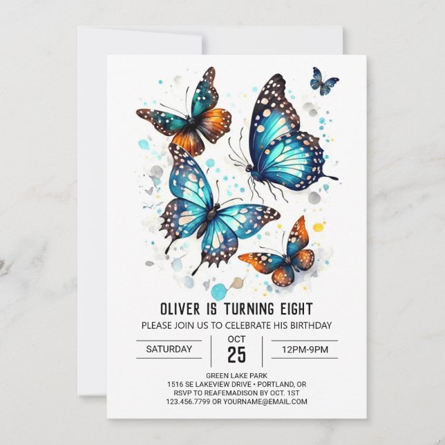 Invitación Moda Boho Butterfly Boy Cumpleaños (Anverso)