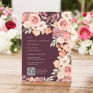 Invitación Moda Boho caída durazno plum qr código ducha de no
