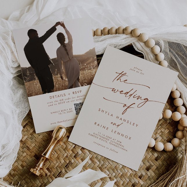 Invitación Moda Boho Cream Bohemian Foto Boda de código QR (Subido por el creador)