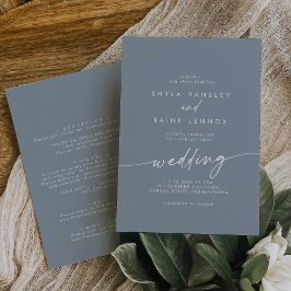 Invitación Moda Boho Delantero azul turbio y Boda posterior