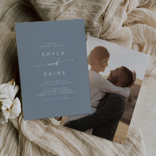 Invitación Moda Boho Dusty Blue Casual Photo Boda