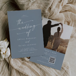 Invitación Moda Boho Dusty Blue Foto Boda de código QR