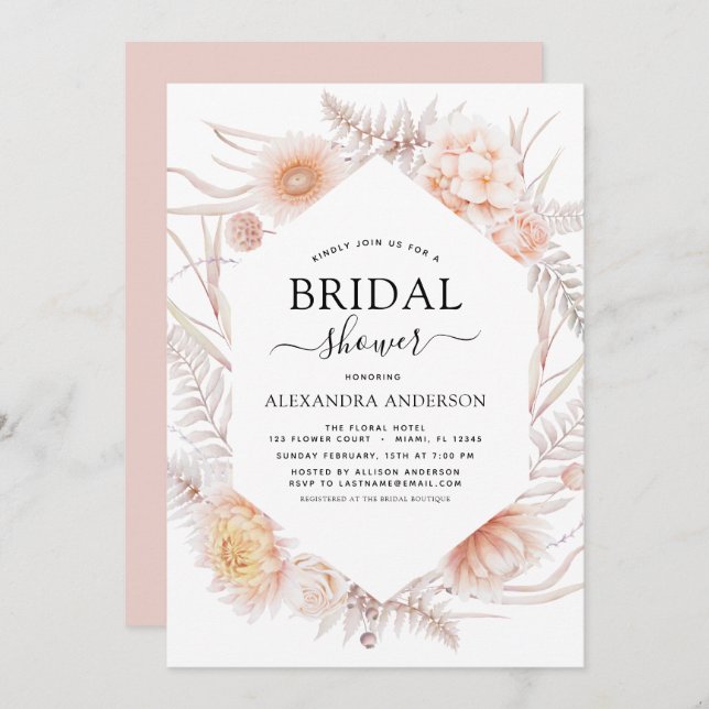 Invitación Moda Boho Dusty Desert Rosa Ducha nupcial (Anverso / Reverso)