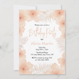 Invitación Moda Boho Dusty Rubor Flor Palm Leaf Cumpleaños