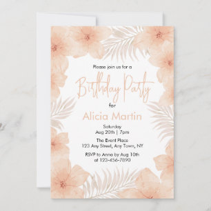 Invitación Moda Boho Dusty Rubor Flor Palm Leaf Cumpleaños