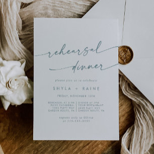 Invitación Moda Boho Ensayo de Boda Verde azulado y blanco Ce