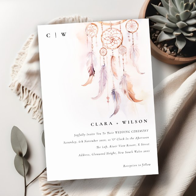 Invitación Moda Boho Feather Dreamcatcher Watercolor Boda (Subido por el creador)