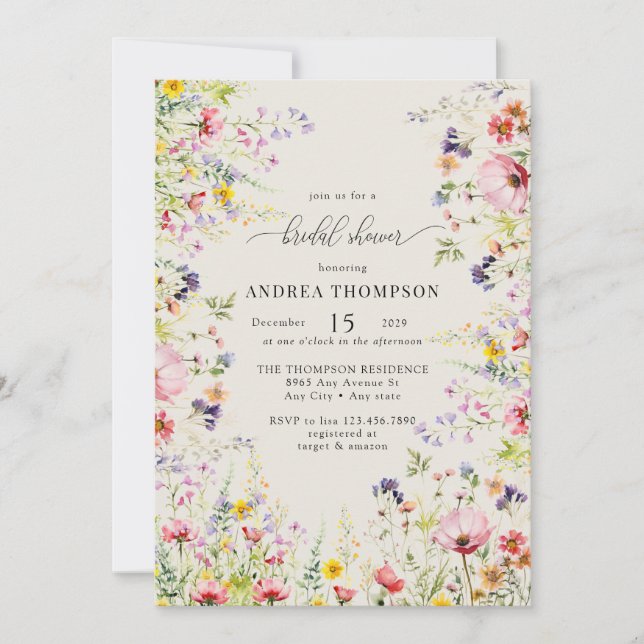 Invitación Moda Boho Flor silvestre Ducha nupcial (Anverso)