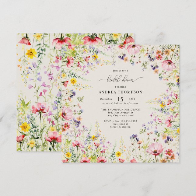 Invitación Moda Boho Flor silvestre Ducha nupcial (Anverso / Reverso)