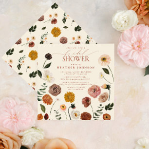Invitación Moda Boho Floral Terracotta Moderno Ducha nupcial