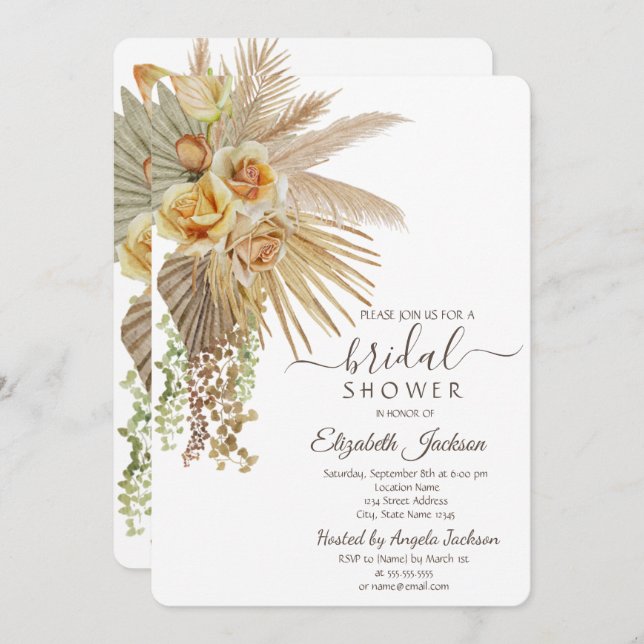 Invitación Moda Boho Flores Bridal Shower (Anverso / Reverso)