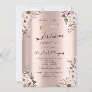 Invitación Moda Boho Flores Rosa Oro 75 cumpleaños