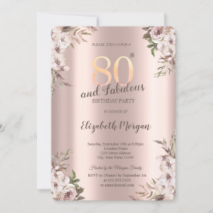 Invitación Moda Boho Flores Rosa Oro 80 cumpleaños