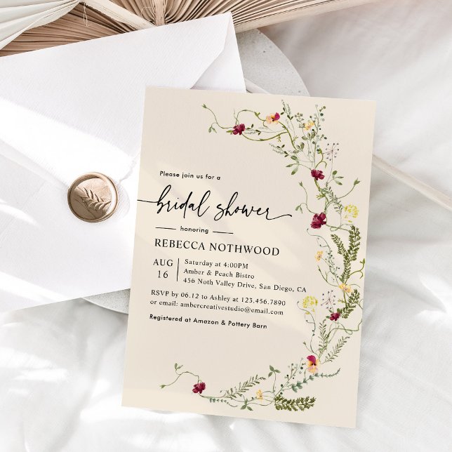Invitación Moda Boho Flores salvajes botánicas Ducha de novia (Subido por el creador)