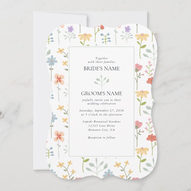 Invitación Moda Boho Flores silvestres Boda floral moderna (Anverso)