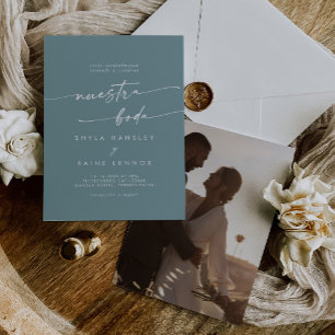 Invitación Moda Boho Foto Verde azulada de Seafoam Boda españ