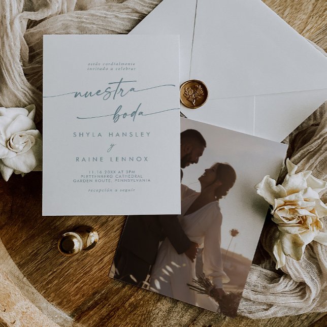 Invitación Moda Boho foto Verde azulada y blanca Boda español (Subido por el creador)