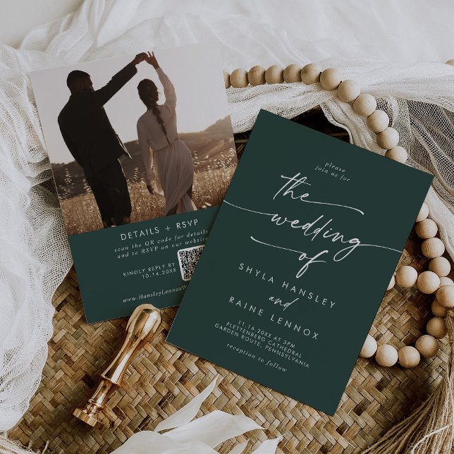 Invitación Moda Boho Foto verde esmeralda Boda de código QR (Subido por el creador)