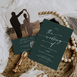Invitación Moda Boho Foto verde esmeralda Boda de código QR