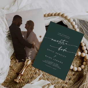 Invitación Moda Boho Foto verde esmeralda Boda español