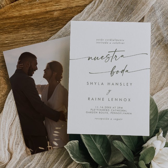 Invitación Moda Boho Foto verde y blanca Boda española (Subido por el creador)