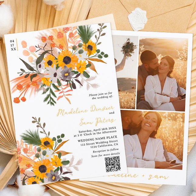 Invitación Moda Boho girasoles naranja rústico 3 foto boda (Subido por el creador)