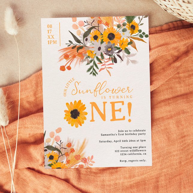 Invitación Moda Boho girasoles rústicos naranjas 1º cumpleaño (Subido por el creador)