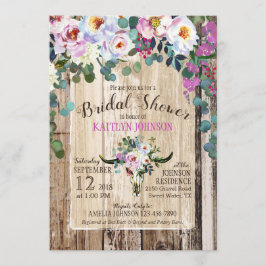 Invitación Moda Boho Longhorn Cow Skull Floral Bridal Shower