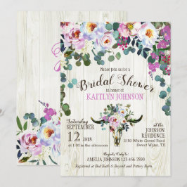 Invitación Moda Boho Longhorn Cow Skull Floral Bridal Shower
