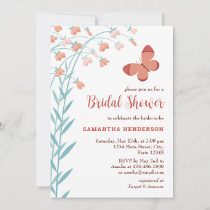 Invitación Moda Boho Mariposa Floral Elegante Ducha Nupcial