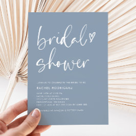 Invitación Moda Boho Moderno Dusty Blue Script Shower