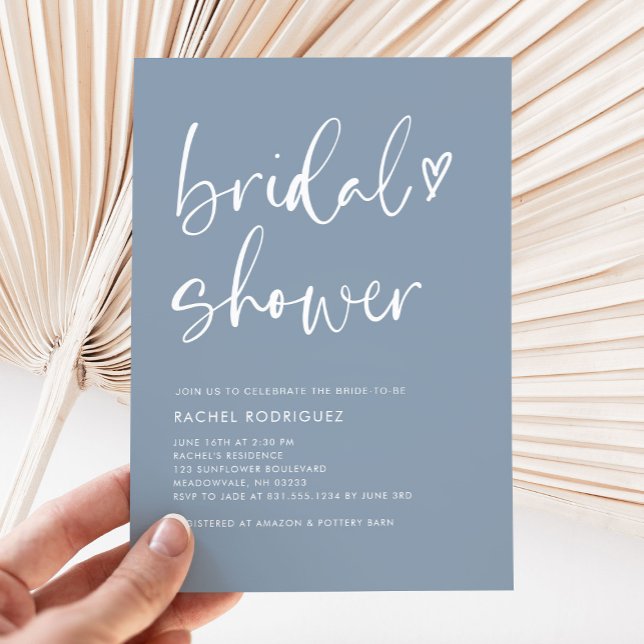 Invitación Moda Boho Moderno Dusty Blue Script Shower (Subido por el creador)